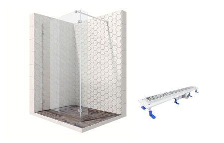 Душевая перегородка Ambassador Walk-in 15031107-ST10, свободный вход, линейный трап,110х25