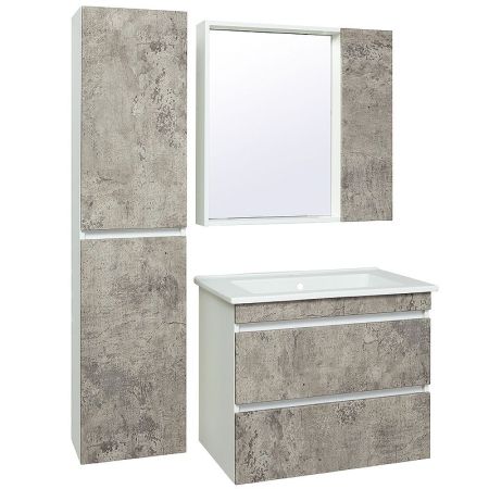 Тумба под раковину Runo Манхэттен 75 4620750028978 Белая Серый бетон