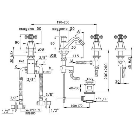 Stella Eccelsa Смеситель для биде на 3 отверстия 3601TC, с донным клапаном, цвет: хром, артикул EC 00202 CR00