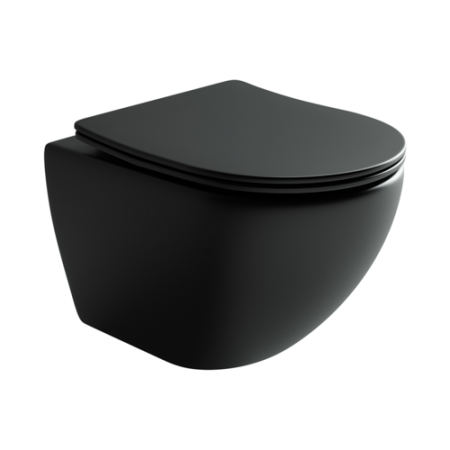 Подвесной унитаз Metropol Rimless, с крепежом , ультратонким сидением с функцией плавного закрытия, черный матовый, артикул CN4002MB