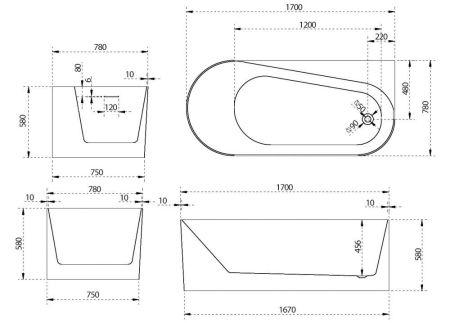 Акриловая ванна ABBER AB9496-1.7 R, артикул AB9496-1.7 R