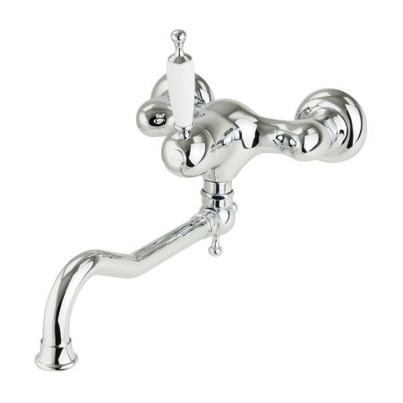 CUCINA OXFORD Смеситель для кухни моноком. настенный, излив 25 см, ручка белая/хром, артикул 18242