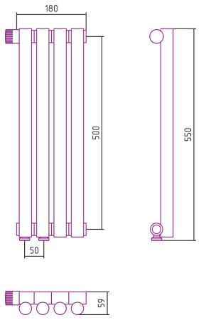Отопительный радиатор ЭСТЕТ-1 н/ж EU50 левый 500х180 / 4 сек (БЕЛЫЙ), артикул 12-0310-5004