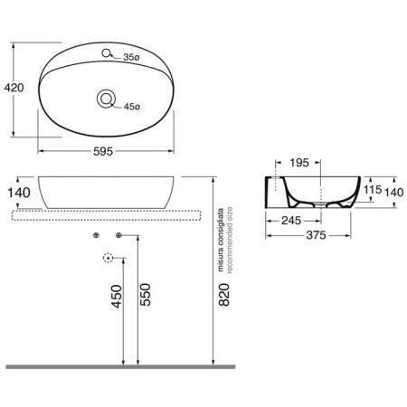 AZZURRA ELEGANCE CIRCLE раковина накладная 60х42см без отв. под смеситель , цвет белый матовый
