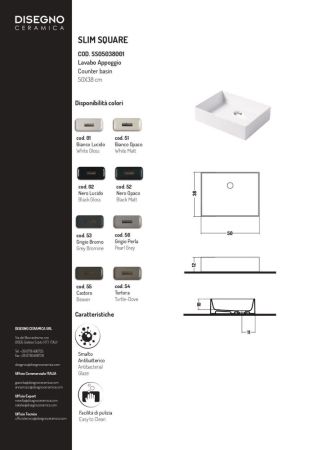 Disegno ceramica Slim, накладная прямоугольная раковина 50х38хh12 см, цвет beaver, артикул SS05038055