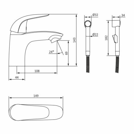310300001 Eclipse, смеситель для умывальника с гиг. душем, хром, артикул 310300001