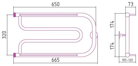 Полотенцесушитель "СТИЛЬЕ" ДУЭТ 2П 320х650 резьба-сгон 1" (Без покрытия)