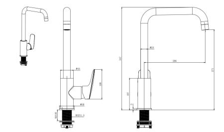 Смеситель для кухни AQUATEK (квадратный излив) AQ1081CR ВЕГА, артикул AQ1081CR