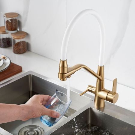 Смеситель для кухни с подключением фильтра воды Rose R558G, золотой сатин