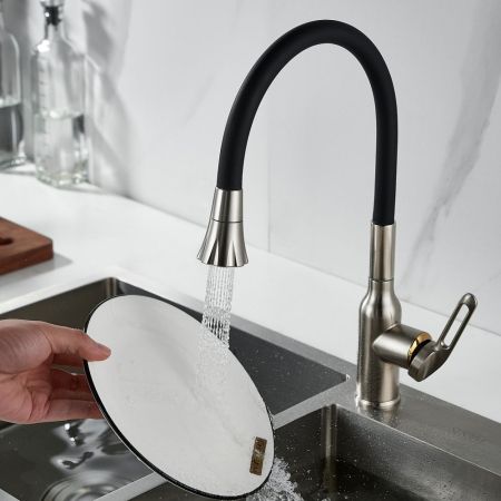 Смеситель для кухни с гибким изливом Raffine F303L-3, сатин