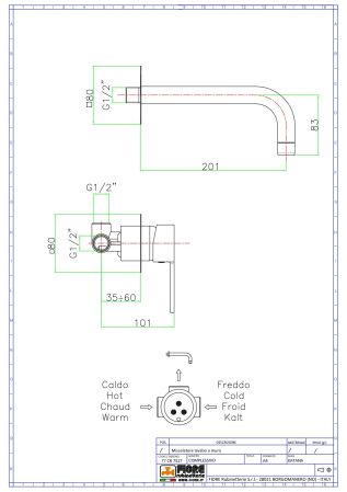 Fiore Katana, встраиваемый в стену однорычажный смеситель для раковины, цвет хром, артикул 77CR7527