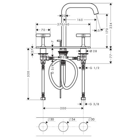 AX Citterio E 3 отвер. смес для раков , цвет шлифованный никель, артикул 36116820