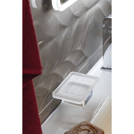 Мыльница EVEREST стеклянная, с хромированным держателем, 12,5x3,5x9 см, Sapho, артикул 1313-47