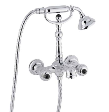 Emmevi The One Cloe, смеситель для ванны. Металлические ручки + черные кристаллы Swarovski, цвет хром