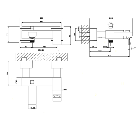 Gessi Rettangolo Смеситель однорычажный для ванны с автоматическим переключателем ванна/душ, цвет: хром, артикул 20013#031