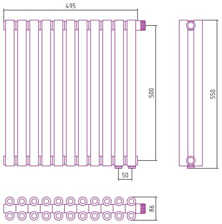 Отопительный радиатор ЭСТЕТ-00 н/ж EU50 500х495 / 11 сек (БЕЛЫЙ), артикул 12-0322-5011