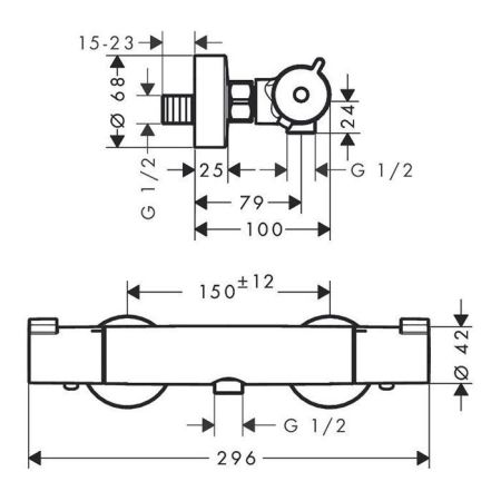 Смеситель для душа, Hansgrohe, Ecostat 1001 CL, тип регулирования воды-термостатический картридж, тип установки-настенный, отверстия для монтажа-2, комплектация-с шумопоглотителем, цвет-хром, грязеулавливающий фильтр входит в комплект поставки