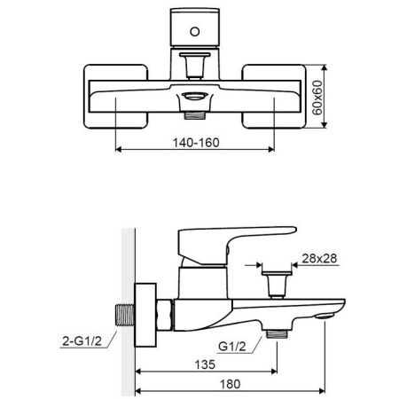 Смеситель для ванны EXCELLENT Keria AREX.2005CR (хром), артикул AREX.2005CR