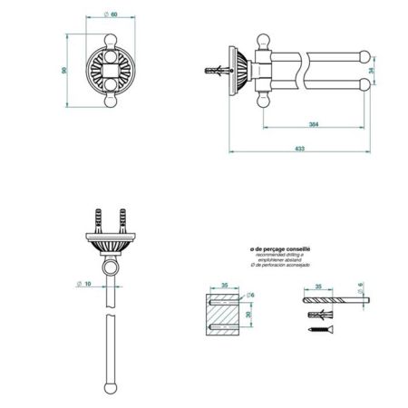 THG MANDARINE METAL Полотенцедержатель двойной, поворотный, цвет хром/золото