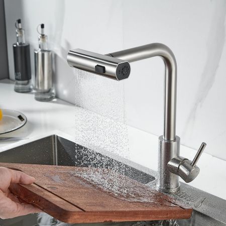 Смеситель для кухни с мультифункциональным изливом Raffine F203L, сатин