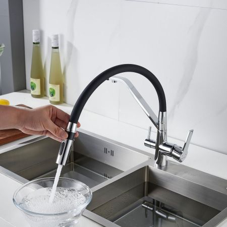 Смеситель для кухни с гибким изливом и подключением фильтра Shevanik S278, хром, артикул S278