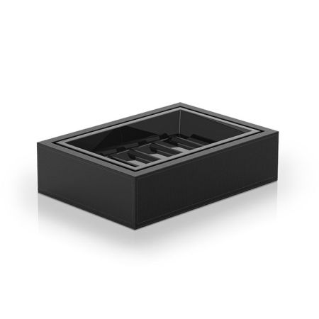 Мыльница, Decor Walther, Brownie, STS, ширина, мм-130, глубина, мм-95, высота, мм-37, тип установки-настольный (свободностоящий), материал-искусственная кожа/керамика черная, цвет-черный матовый, артикул 0937960