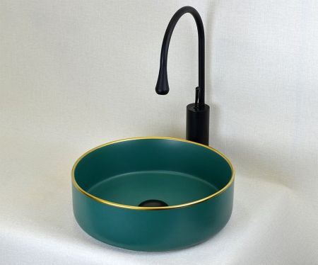 Раковина-чаша Bronze de Luxe 36 1054 Зеленая с золотым ободом