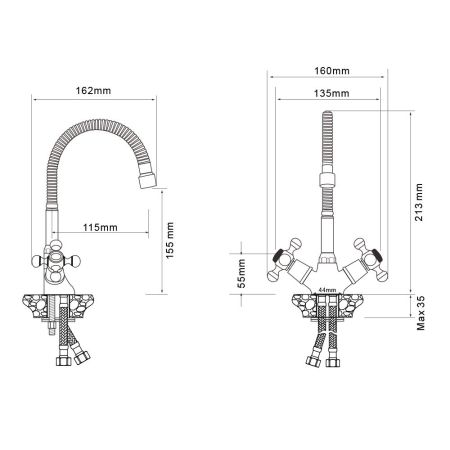Смеситель для кухни с гибким изливом WesnaArt RASSVET, RAS02-180, хром, артикул RAS02-180
