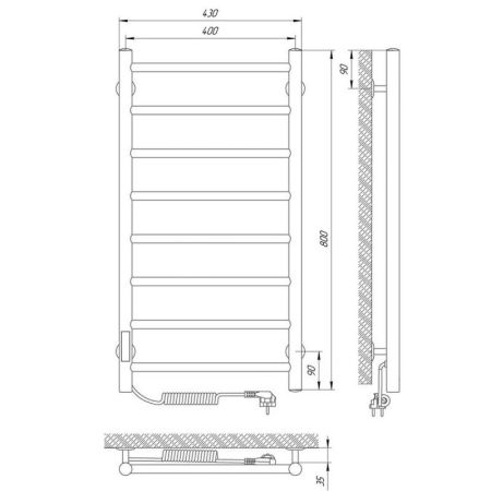 Полотенцесушитель электро "Джаз П8 400х800", левый
