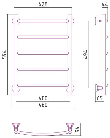 Полотенцесушитель водяной СТИЛЬЕ "Версия-Н2" 600х400 (5) Г 18 (Чёрный), артикул 17622-6040