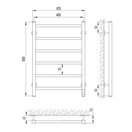 Полотенцесушитель электро "Феличия ЧКЧ6 400х600", черный муар, правый, артикул 73207611