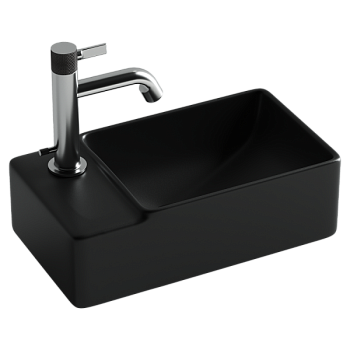 Умывальник подвесной прямоугольный (чаша справа, отверстие под смеситель слева) цвет черный матовый Элемент (Element) 395x220x125мм