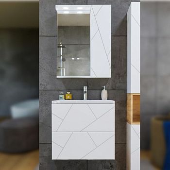 Комплект мебели для ванной Бриклаер КРИСТАЛЛ 60ZSB, белый/дуб бунратти