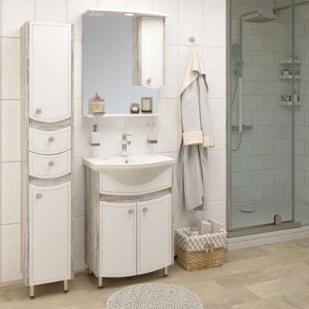 Зеркало со шкафом Runo Аликанте 60 4620750021856 с подсветкой Скандинавский Дуб Белое