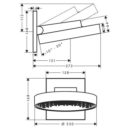 HG Rainfinity Верхний душ, d=250мм, 1 jet, с настенным держателем, цвет: хром, артикул 26226000