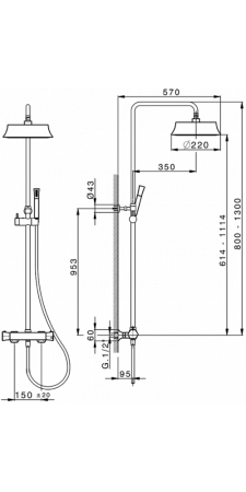 CISAL Cherie Душевой комплект: термостатический смеситель, стойка с верхним душем, лейка+шланг, цвет золото, артикул CEC8201024