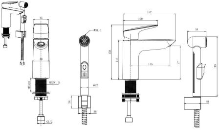 Смеситель для раковины 97 с гигиеническим ручным душем AQUATEK, матовый черный AQ1012MB ВЕГА, артикул AQ1012MB