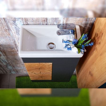 Тумба под раковину Бриклаер Форест 40 подвесная Антрацит со вставкой Пенёк, артикул 4627125414633