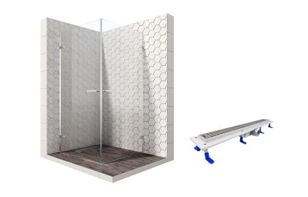 Душевой уголок Ambassador Abner 10011106-ST3, квадратный, линейный трап, 100х100, артикул 10011106-ST3