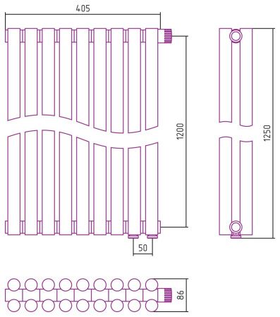 Отопительный радиатор ЭСТЕТ-11 н/ж EU50 1200х405 / 9 сек (САТИН)