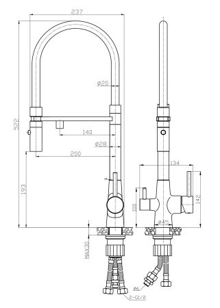 Смеситель для кухни, R-излив, с подключением к фильтру, черный артикул: EL_MGN black
