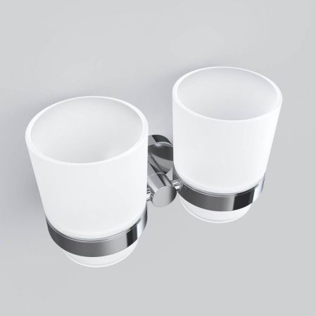 A74343400 Sense L, Двойной стеклянный стакан с настенным держателем, хром A74343400 Sense L, Двойной стеклянный стакан с настенным держателем, хром