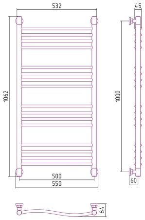 Полотенцесушитель водяной "ФЛЮИД+" 1000х500 (Состаренная Латунь), артикул 051-0222-1050