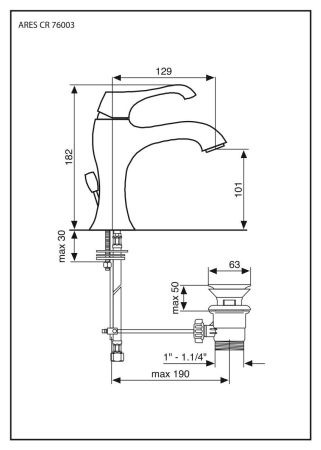 Смеситель Ares с донным клапаном для раковины, цвет золото