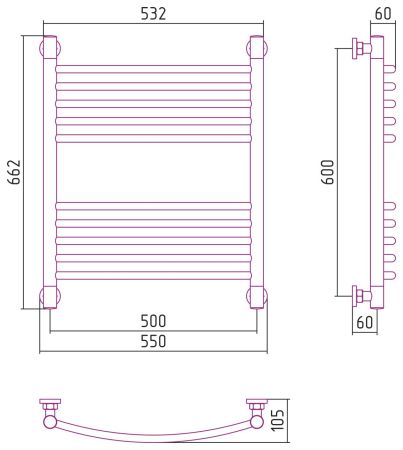 Полотенцесушитель водяной "Богема+" 600х500 (ЗОЛОТО), артикул 03-0221-6050