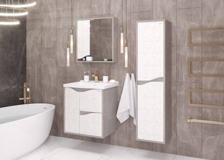 Шкаф-зеркало Onika Брендон 60 бетон крем/камень светлый, артикул 206084