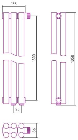 Отопительный радиатор ЭСТЕТ-11 н/ж EU50 1800х135 / 3 сек (САТИН), артикул 071-0312-1803