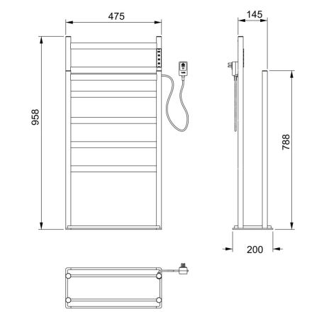 Полотенцесушитель электрический напольный WONZON & WOGHAND ESSEN, Черный матовый (WW-A407-MB), артикул WW-A407-MB