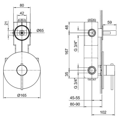 Fantini Внутренняя часть термостатического смесителя для душа, 1 источник, 3/4", артикул 19 00 6001A