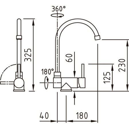 CAIMAN URBAN Смеситель для кухни (складной излив 3 положения), ec1, хром, артикул 96095